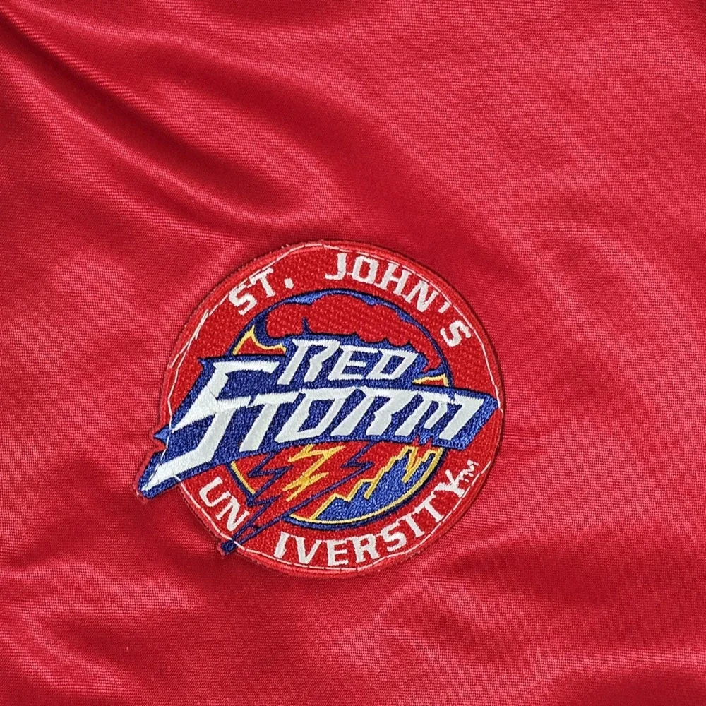 St John's Red Storm Vintage 90s Chalk Line Satin Bomber Jacket